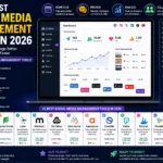 The 15 Best Social Media Management Tools in 2026 infographic showing AI-powered scheduling, analytics, engagement, collaboration, and top social media management platforms.