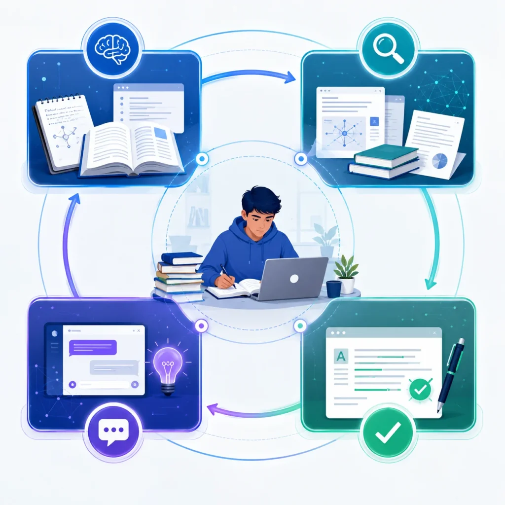 AI study workflow using NotebookLM Perplexity ChatGPT and Grammarly