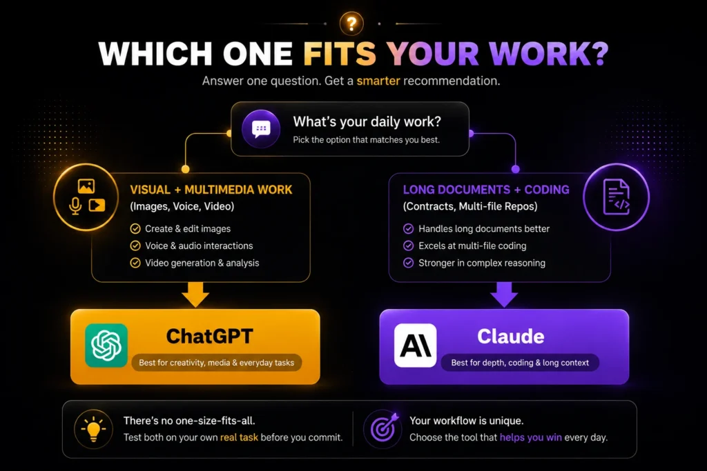 Decision guide for choosing between ChatGPT and Claude based on use case