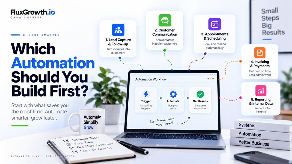 Which small business automation to build first: lead capture, customer communication, scheduling, invoicing, reporting