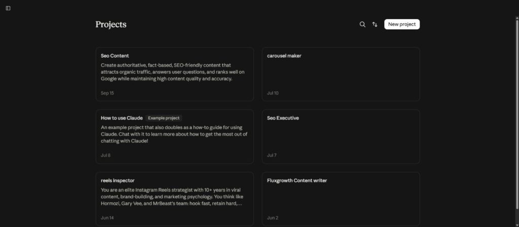Claude Projects set up for different content writing jobs