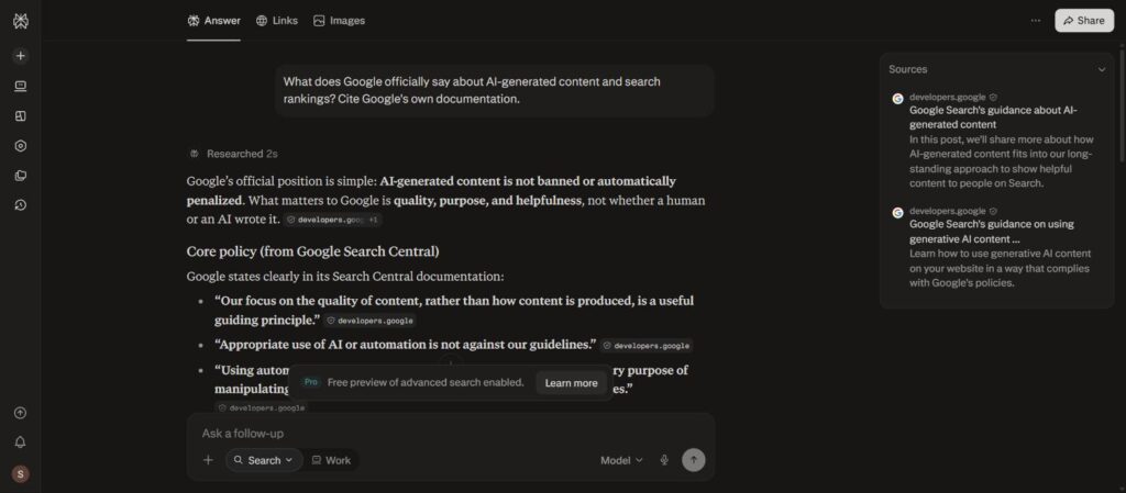 Perplexity answer with cited sources used for article research