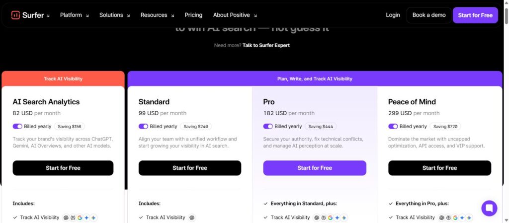 Surfer SEO pricing plans 2026