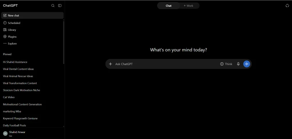 ChatGPT home screen with the Ask ChatGPT prompt box, where answers may come from model memory or web search